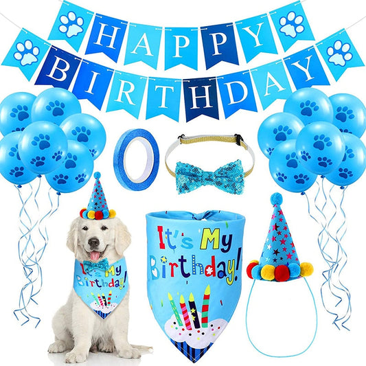 Pet supplies Happy Birthday Dog Bandana Party Cake Decoration Happy Birthday Banner And  Hat Bowtie or Pets Dogs Accessories