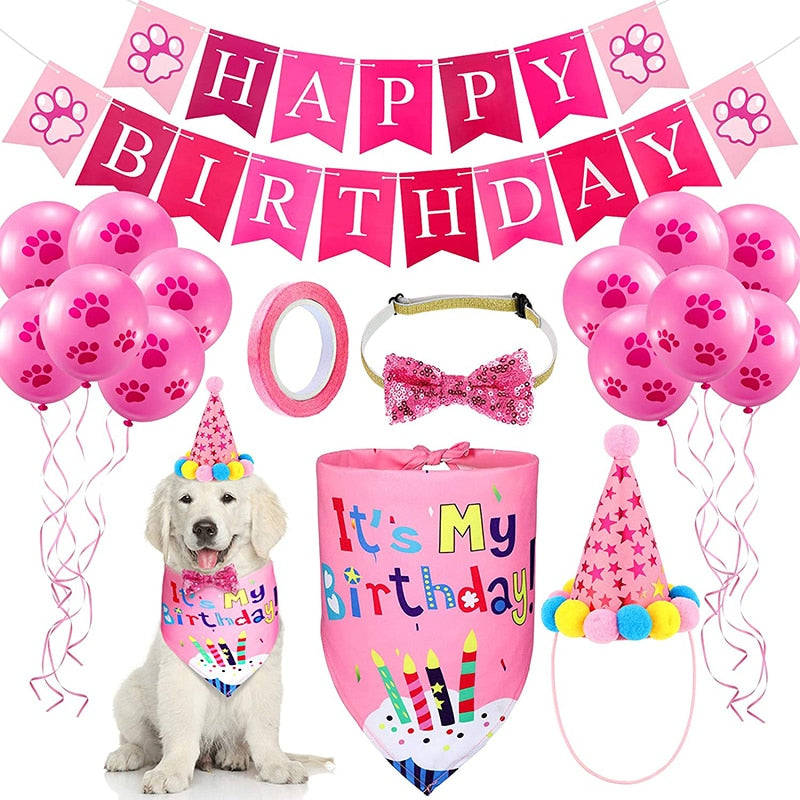 Pet supplies Happy Birthday Dog Bandana Party Cake Decoration Happy Birthday Banner And  Hat Bowtie or Pets Dogs Accessories